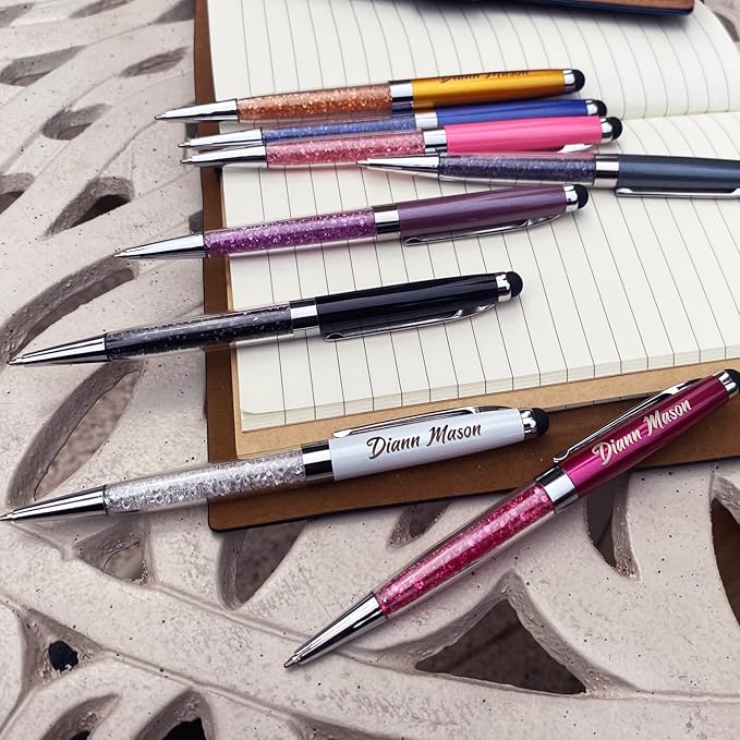 Yastar Personalized Pens with Stylus Tip - FREE PERSONALIZATION - Customized Stylus Ballpoint Pens with Your Name,Text,Message for Business,Graduation,Anniversaries-Custom Gift 12pcs/Pack