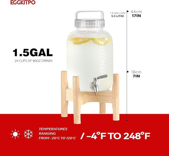 EGGKITPO 1.5 Gallon Polycarbonate Drink Dispensers for Parties 304 Stainless Steel Spigot Lemonade Dispenser with Stand Holloween Water Dispenser for Wedding Sun Tea Jar BPF FREE