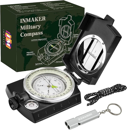 INMAKER Compass, Compass Hiking with Survival Whistle, Luminous Compass Gift for Kids, Apply to Outdoor Survival, Camping and Navigation