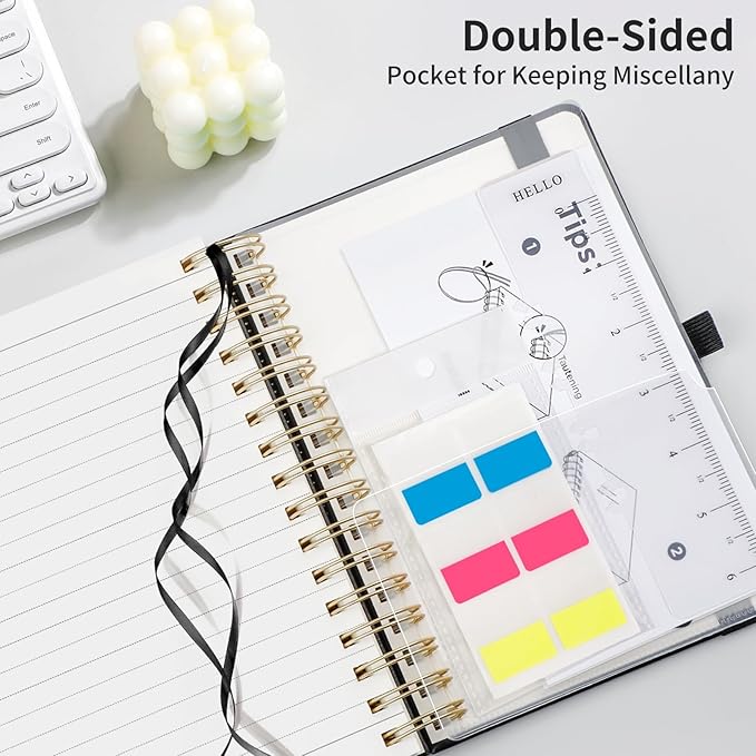 EMSHOI Spiral Notebook College Ruled, 300 Numbered Pages, A5 Small Hardcover Leather, 100 GSM Thick Lined Journal for Women Men Work Writing Journaling Note Taking, 5.7" x 8.22", Black