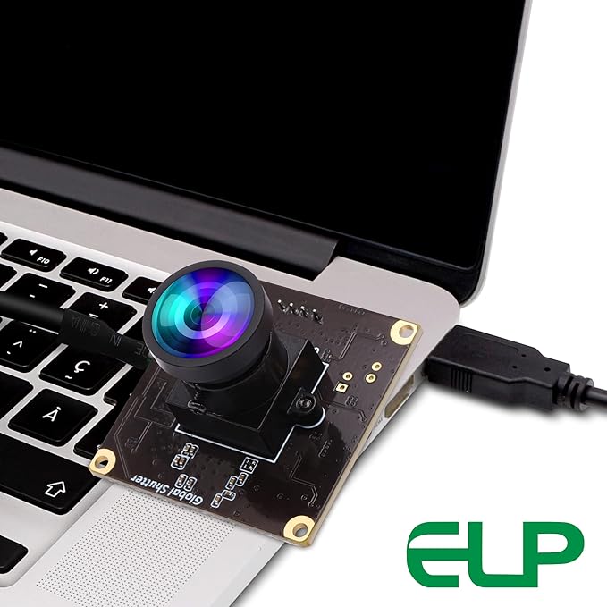 ELP High Speed Wide Angle Global Shutter USB Camera Module for Computer 1080P Mini UVC USB2.0 Webcam Board with 110degree No Distortion Lens AR0234 High Frame 90fps Web PC Camera Board for Laptop