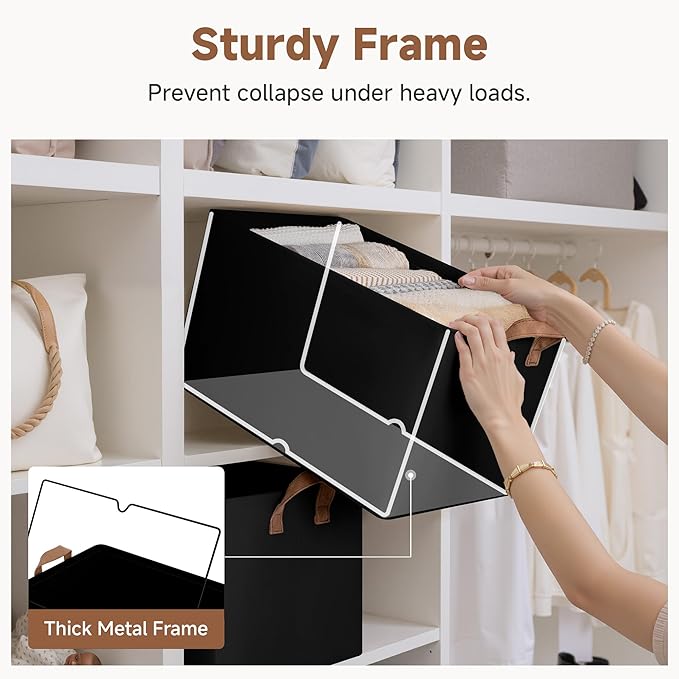 StorageWorks Storage Bins, Fabric Storage Bins for Shelves, Extra Large Storage Baskets with Metal Frame, Closet Baskets and Bins with Handles, Jumbo, Black, 2-Pack