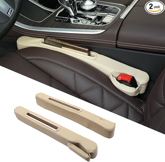 DEEYOTA 2 Pack Car Seat Gap Filler Organizer for Driver Side and Passenger Side Auto Center Console Side Filler Filler for Car Front Seat (Beige 2 pcs)