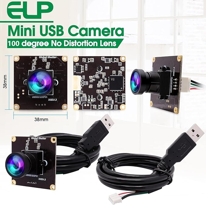 ELP Global Shutter USB Camera Module High Speed with Wide Angle Lens for Computer 1080P Mini UVC USB2.0 Webcam Board High Frame 90fps PC Camera for Laptop (100° no Distortion Lens)