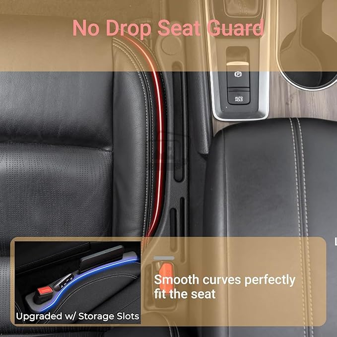No Drop seat Guard - 2025 New car seat Side Gap Filler for All Cars, Prevents Small Items, Cards & Tools from Falling, Easy to Install Gap Storage Solution (Black)