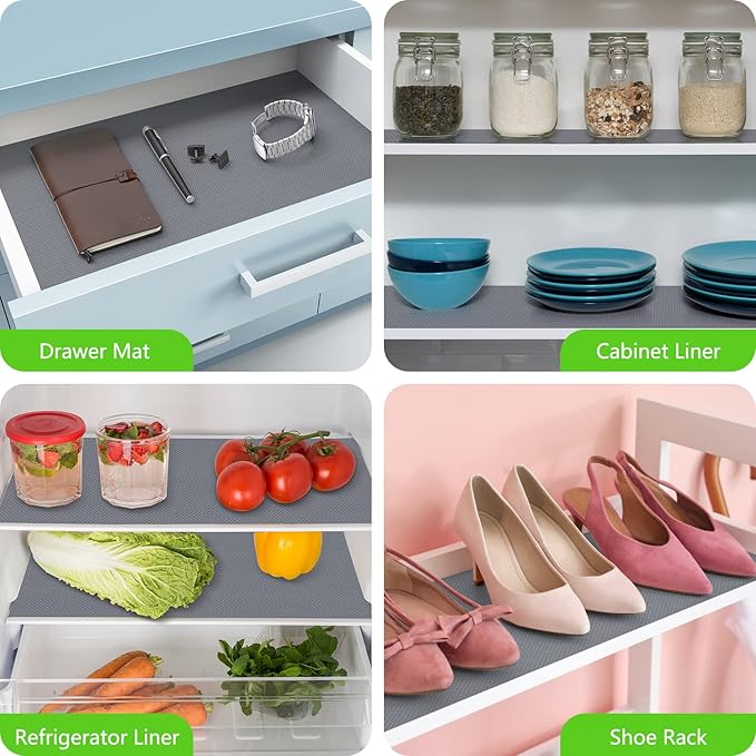 Shelf Liners for Kitchen Cabinets, Waterproof and Oil-Proof Kitchen Cupboard Liner, Refrigerator Liners and Plastic Drawer Mats Non Adhesive Shelves, Fridge - Gray 11.8 x 118 Inches