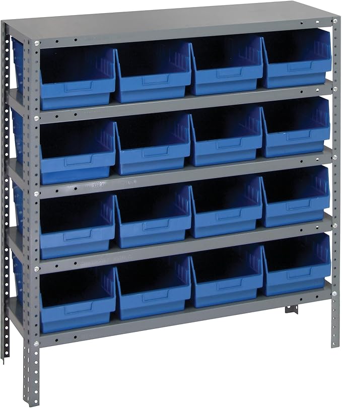 Quantum Storage Systems 1839-208BL Store More Steel Shelving Unit with 6" Shelf Bins, 18" D x 36" W x 39" H, Blue