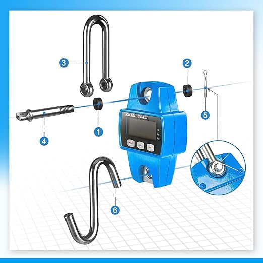 Digital Hanging Scale, 1102lb Crane Scale, 500kg Blue Digital Electronic Weighing Scale with LCD Display for Hunting, Outdoor, Bass Fishing, Big Game, Farm