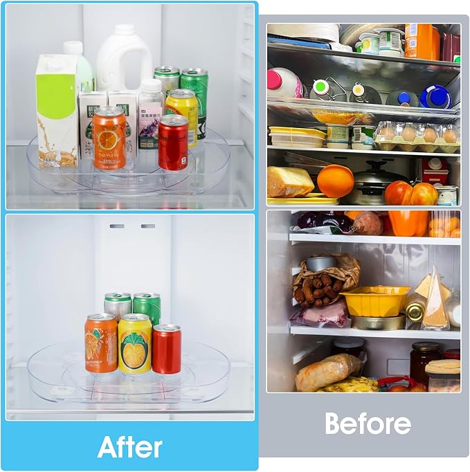 Lazy Susan Turntable for Refrigerator, 15"x11" Rotating Spice Rack Organizer 360°Clear PET Organizer Storage Tray Cabinet, Pantry Countertop with Suction Cups Large Rectangular Fridge Shelf