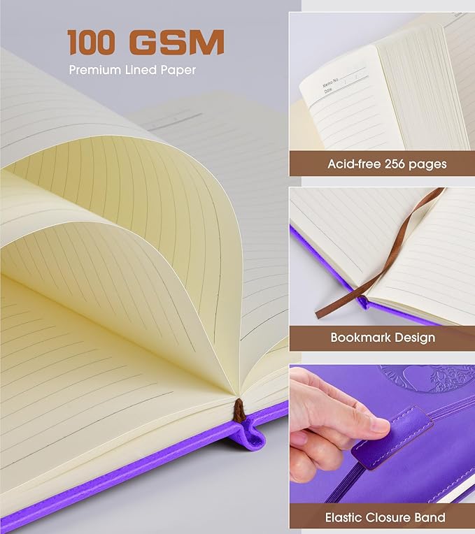 Lined Journal Notebook for Women Men,256 Pages B5 Large Hardcover Leather Journals for Writing,Travel,Business,Work,School,College Ruled Notebooks for Note Taking,Diary Notepad 7.8"×10.2"