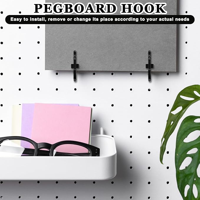 30 Pcs Black Pegboard Hooks, 1/4" Plastic Pegboard Hooks J Hooks Wall Display Assortment Peg Board Hooks for Hanging Tools Jewelry Necklaces Keys Organizer