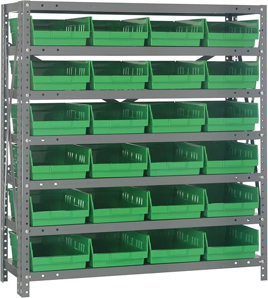 Quantum Storage Systems 1839-108GN Steel Shelving Unit with 4" Shelf Bins, 18" D x 36" W x 39" H, Green