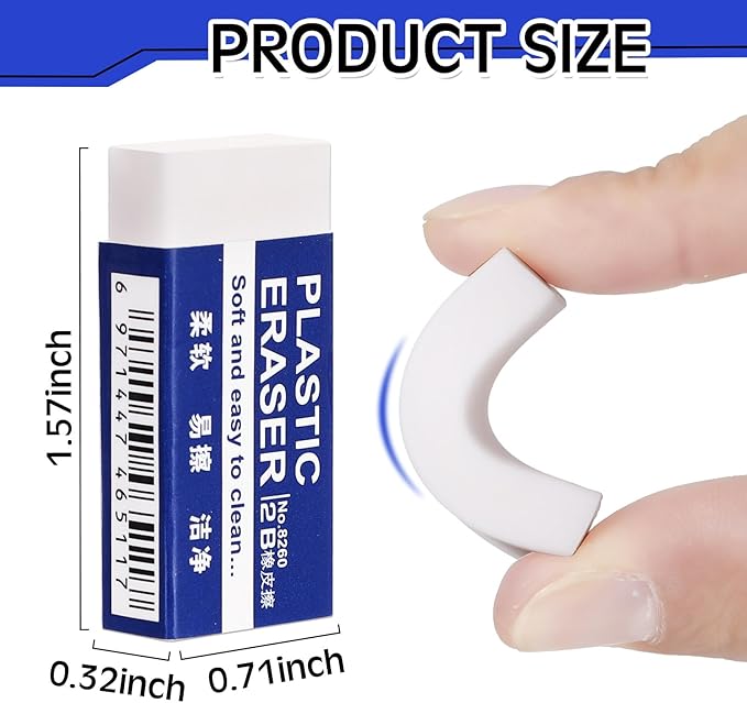 Yeaqee 300 Pcs White Pencil Erasers Bulk Soft Art Erasers School Pencil Erasers for Drawing Kids Student Artist Office Home Writing 1.57 x 0.71 x 0.31 Inch