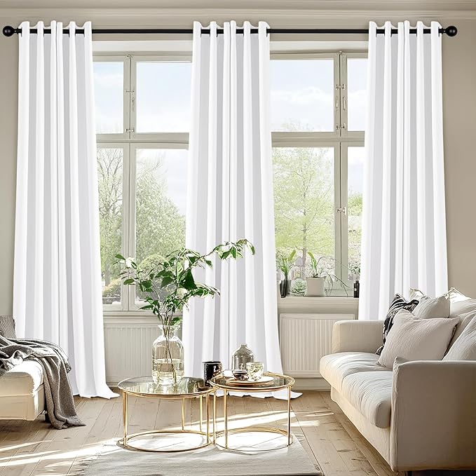 MIULEE Pure White Curtains for Bedroom Living Room 90 Inches Long 2 Panels, Thermal Insulated Room Darkening Drapes Grommet Top Noise Reducing Window Treatments 40x90 Inch