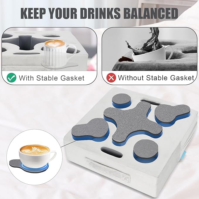 Couch Cup Holder-Sofa Cup Holder Pillow Tray Caddy Cupholder Hearted for Bed, Rv, Tv, Car, Man Cave, Backseat for Remote, Drinks, Snacks (Square-Silver Grey)