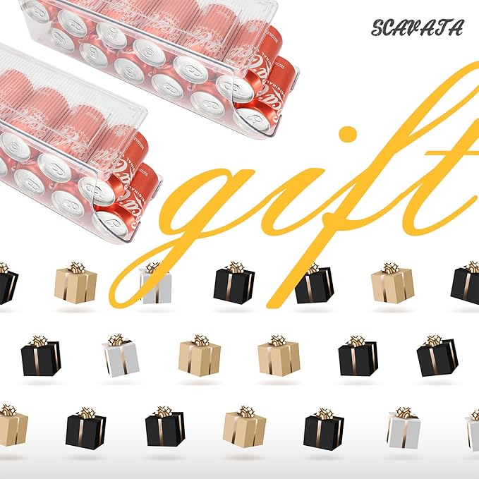 4 Pack Soda Can Organizer for Refrigerator, Stackable Canned Food Pop Cans Container Can Holder Dispenser with Lid for Fridge Rack Freezer, Clear Storage Bins-Holds 12 Cans Each (Transparent)