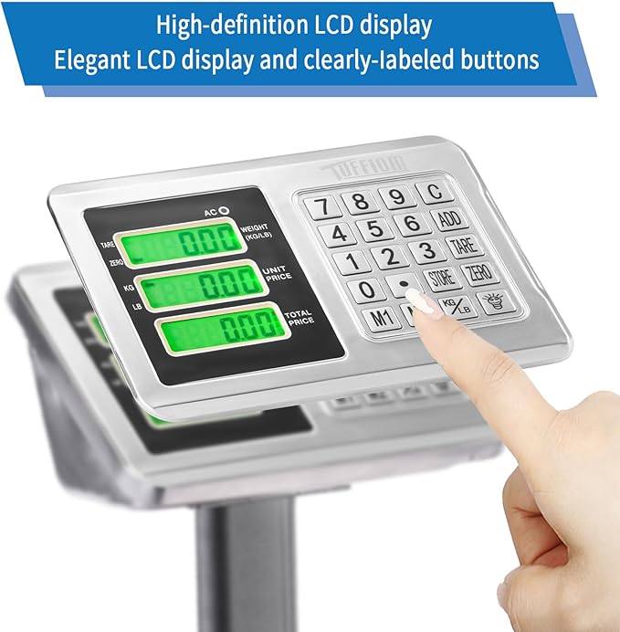 TUFFIOM 661lbs Electronic Industrial Commercial Platform Scale,Stainless Steel High-Definition LCD Display,Digital Floor Heavy Duty,Luggage Package Price Computing Postal Shipping Mailing，Grey