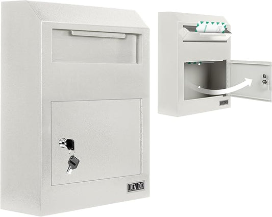 Drop Box Deposit Safe 12 x 4 x 15” Heavy Duty Steel Wall Mount Mailbox for Mail, Letters, Checks, Keys, Cash and more for Home, Office & Commercial Use (W500) (Gray)