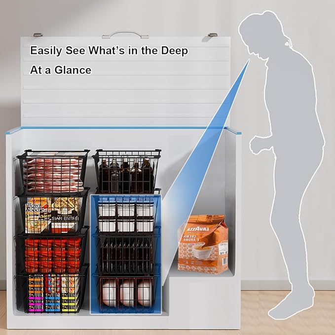 Orgneas Freezer Organizer Bins, 4 Pcs Stacking Chest Freezer Baskets for 7.0 Cu.Ft Deep Freezer Add Space Sort Store Frozen Food, Easy Reach From Bottom Freezer Storage Baskets with Large Capacity