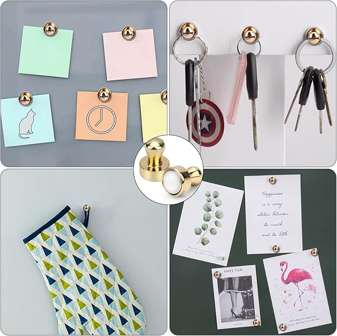 20 PCS Refrigerator Magnets, Gold Metal Push Pin Magnet, Ideal for Whiteboard Magnets, Fridge, Office, Classroom, Map