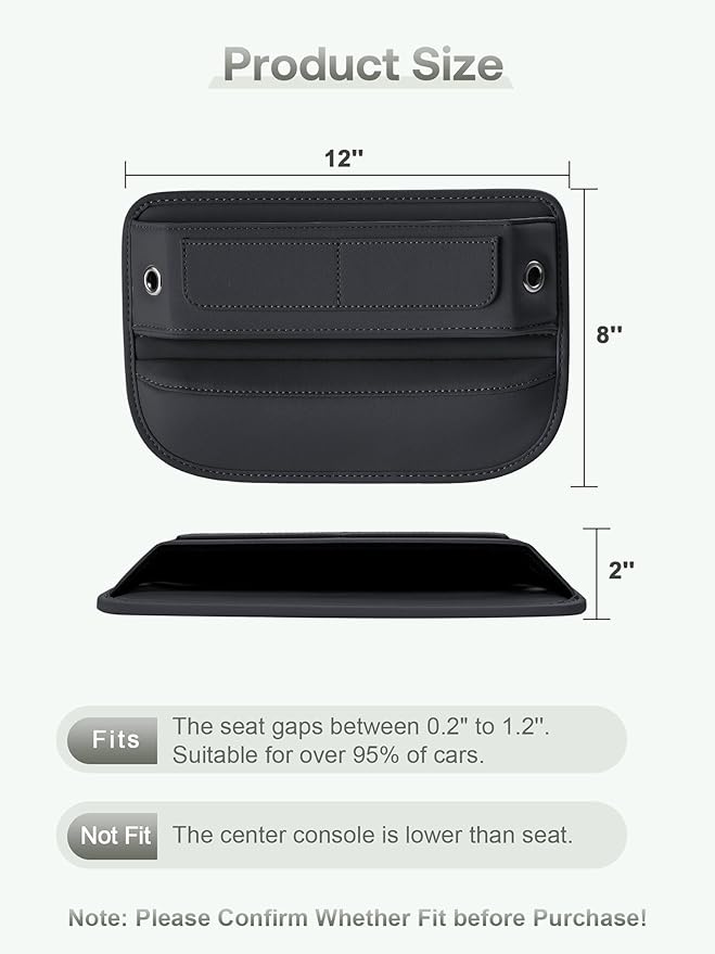 Universal Fit Premium Leather Car Seat Gap Filler Organizer, Center Console Organizer with Card Slots for Car Suv Truck (Black, 1 Pack)