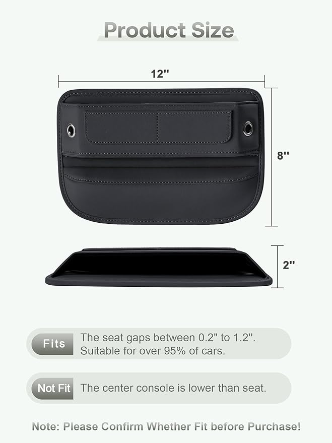 Universal Fit Premium Leather Car Seat Gap Filler Organizer, Center Console Organizer with Card Slots for Car Suv Truck (Black, 2 Pack)