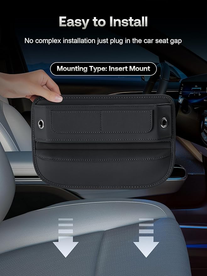 Universal Fit Premium Leather Car Seat Gap Filler Organizer, Center Console Organizer with Card Slots for Car Suv Truck (Black, 2 Pack)