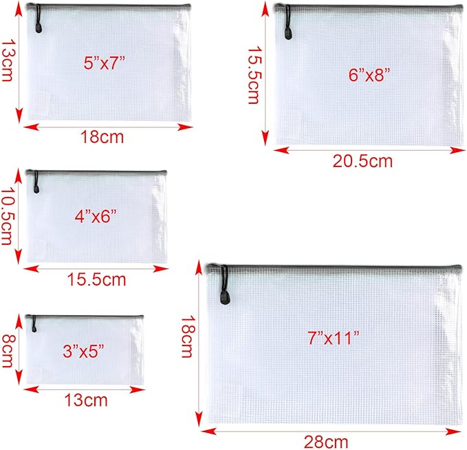 OAIMYY-20 PCS-6"x 8"-Mesh Zipper Pouch, Plastic Zip File Folders Puzzle Bags for Organizing,Office Supplies,Travel,Home Storage (Color)