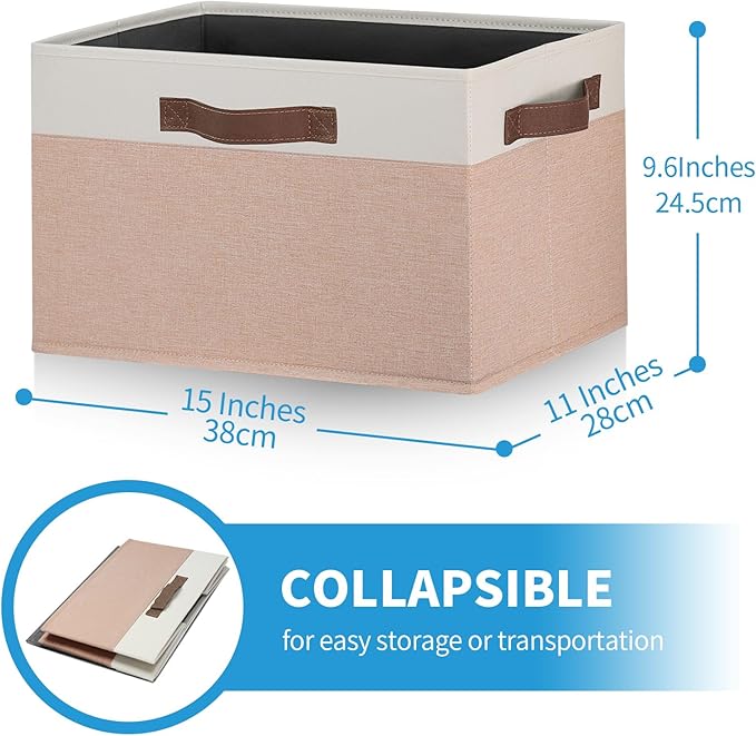 GhvyenntteS Large Fabric Storage Bins with Handles, 15x11x9.6 Inch Storage Baskets for Shelves, Foldable Closet Storage Bins for Shelves, Closet Organizers and Storage Boxes, Beige Yellow&White