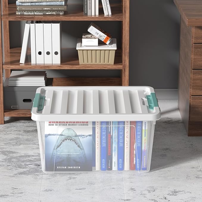 Gainhope 6 Pack 35 L Clear Plastic Storage Bin, Latch Storage Box with Lid