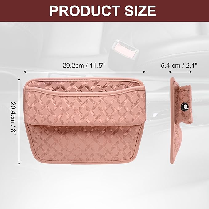 HARFINGTON Car Seat Gap Filler Organizer 11.5 x 8 x 2.1 Inch Leather Universal Car Organizer Storage Box Between Seat and Console for Phone Sunglasses Keys, Pink