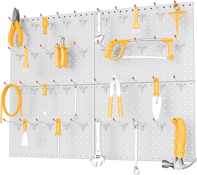 TORACK Metal Pegboard Panels and Hooks for Garage, Workbench, Shop, Shed Tool Organizer Peg Board with 1/8" & 1/4" Holes, Modular Wall-Mounted Pegboard with Pegboard Hooks(Light-Grey)