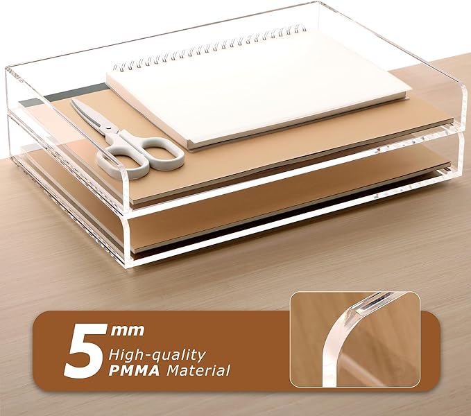 2 Pack- Stackable Paper Letter Tray, A4 File Tray Desk Organizer, Acrylic Desk Organizers and Accessories Sorter, Clear Workspace Office Supplies Organizers, 12.4inx8.86inx3.46in