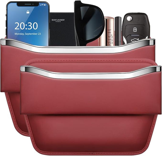 HOLDCY Car Seat Gap Filler Organizer - Leather Console Side Pocket Seat Storage - Stylish and Practical Car Accessories for Cars,SUV,Truck (Red - 2 Pack)