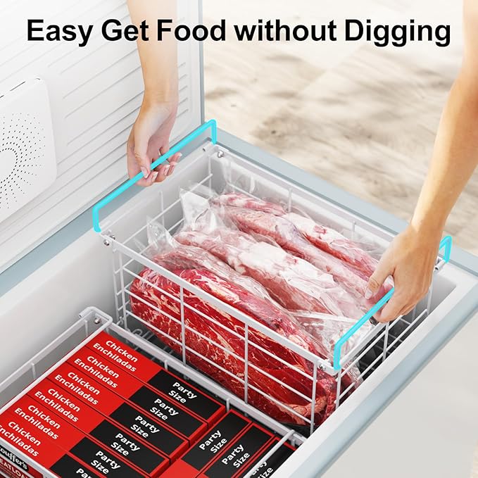 iSPECLE Deep Freezer Organizer Bins - 3 Pack Large Freezer Organizer Bins for 5 to 7 Cu.Ft Chest Freezer, Stackable Easy Access Food No More Digging, Sturdy Metal Wire Basket Not Scratch Bottom, White