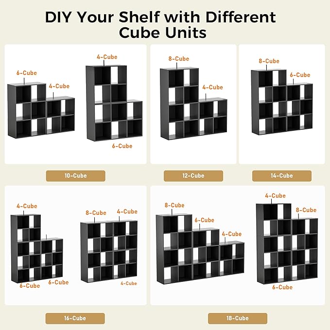 COMHOMA 8 Wood Cube Storage Organizer with Open Back and Removable Back Panels, 11In Brown Cube Storage Bookshelf, Cubicle Shelf Bookcase for Home Office Bedroom Living Room, Vertical or Horizontal