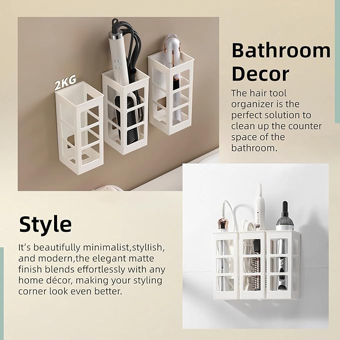 2 Set Hair Tool Organizer Wall Mount, Hanging Bathroom Hair Tool Organizer for Curling Iron, Flat Iron, Straightener and Hair Dryer Bathroom Storage and Organizer