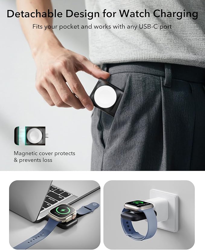 ESR for 3 in 1 Charging Station, Qi2.2 Certified 25W MagSafe Charger Stand with CryoBoost, Phone-Cooling Fast Charging Station, for iPhone 17/16 with iOS 26, AirPods, Apple Watch, Black