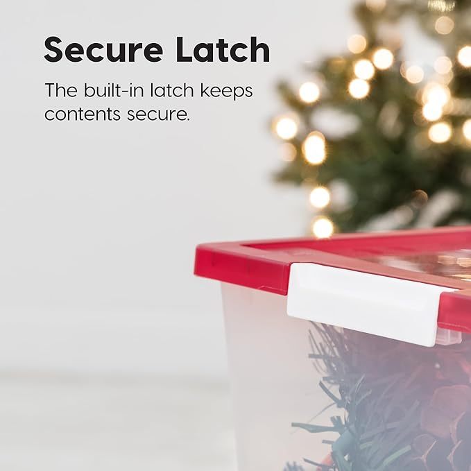 IRIS USA 12 Qt. Plastic Storage Bins Containers with Lids, 4 Pack, Sensory Bin, Craft Storage, Craft Organizers and Storage, Organizing Container for Home, Office School Supplies, Stackable, Clear/Red