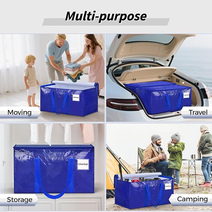 16 Pack Extra Large Heavy Duty Moving Bags, Blue Storage Bins with Lids, Reinforced Handles & Heavy-Duty Zippers Moving Boxes Storage Bags Totes for Clothes Packing, Dorms, College Supplies, Blue