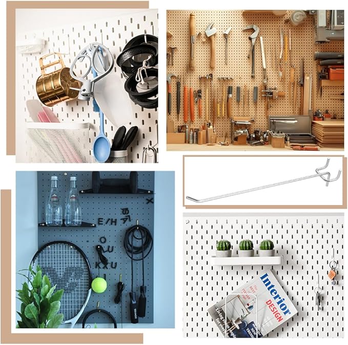 200 Pack Pegboard Shelving Hooks, 8 Inch Stainless Steel Pegboard Hooks Hanging Holders Wall Mount Organize Tools for Garage Office Kitchen Store Craft Organizing, Black