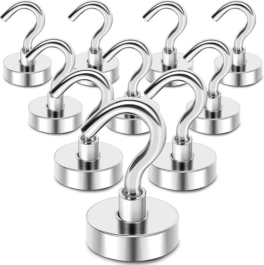 MIKEDE Magnetic Hooks Heavy Duty, 50 Lbs Magnet with Hooks for Cruise Cabins, Strong Magnets Neodymium for Hanging, Magnetic Wall Hooks for Refrigerator, Locker Decoration, Workplace -10Pack