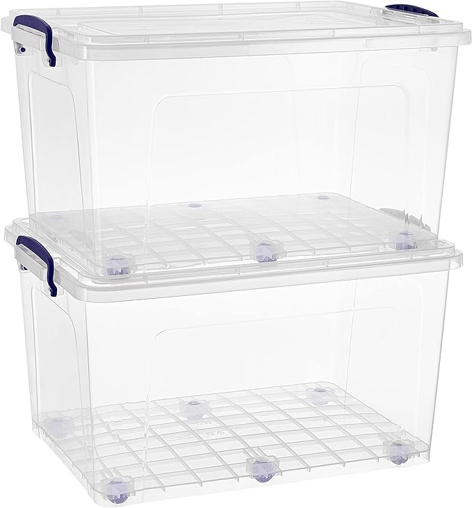 Superio Storage Bins with Lids, Clear Plastic Containers for Organizing, Stackable Totes, BPA Free, Odor Free, Organizer Boxes for Home, and Dorm (2 Pack, 44 Quart)