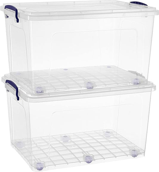 Superio Storage Bins with Lids, Clear Plastic Containers for Organizing, Stackable Totes, BPA Free, Odor Free, Organizer Boxes for Home, and Dorm (2 Pack, 44 Quart)