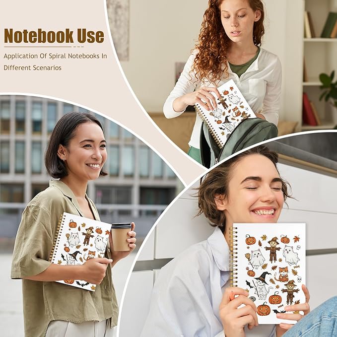 WUCHJ Halloween Notebook, Spooky Pumpkin Ghost Cat Bats Journal, Fall Maple Leaf Scarecrow Spiral Notebook Journal for Note Taking, Fall Halloween Office Supplies, 5.5x8.3 Inch