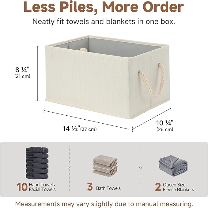 StorageWorks Storage Baskets for Shelves, Foldable Fabric Closet Storage Bins with Handles, Fabric Storage Bins Clothes Organizer, Beige, White & Ivory, 3-Pack, Large