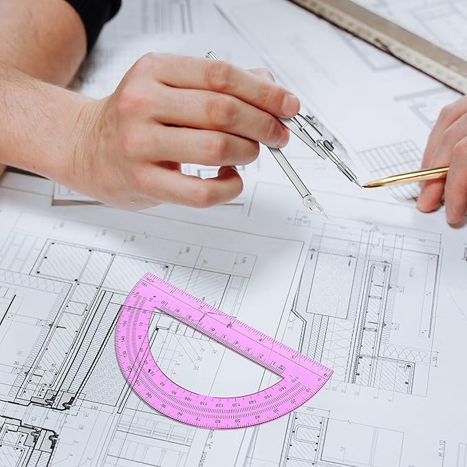 EBOOT Student Geometry Math Set, Drawing Compass and 6 Inch Swing Arm Protractor 180 Degree Math Protractor (Pink)