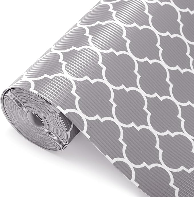 Glotoch 2 Rolls Shelf Liners for Kitchen Cabinets 12”x 20ft, Non Slip Drawer Liner,Waterproof Cabinet Liner for Wire/Pantry/Closet Non Adhesive Table Place Mats, Heavy Duty, Quatrefoil Grey