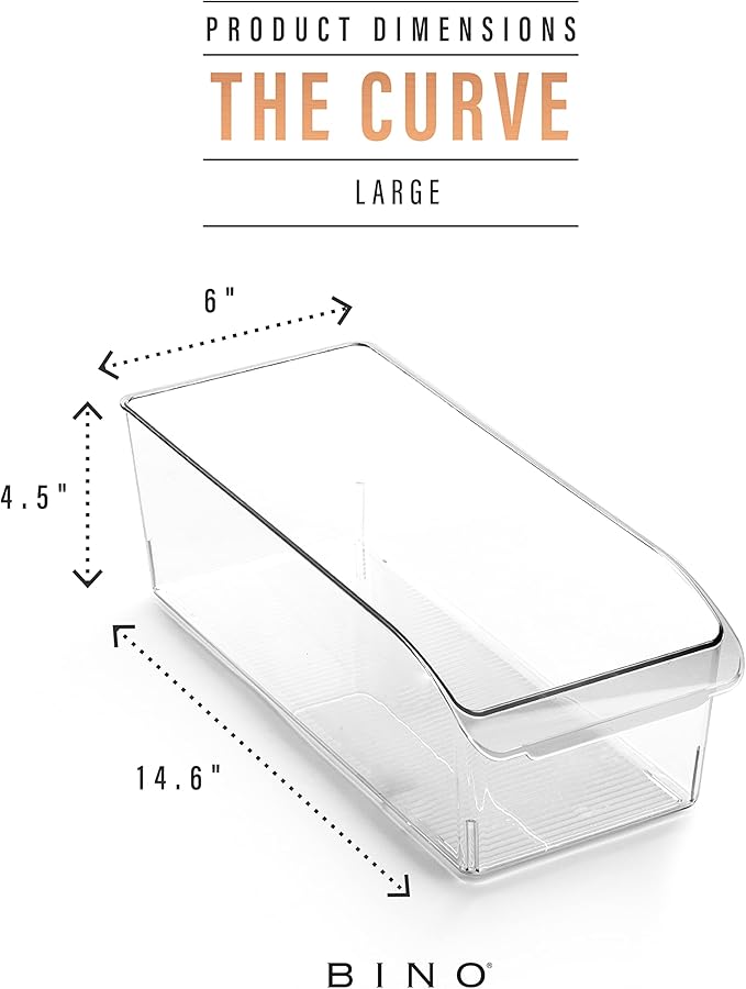 BINO | Plastic Storage Bins, Large | THE CURVE COLLECTION | Multi-Use Fridge / Freezer Organizer | Built-In Handle | BPA-Free | Pantry and Home Organization