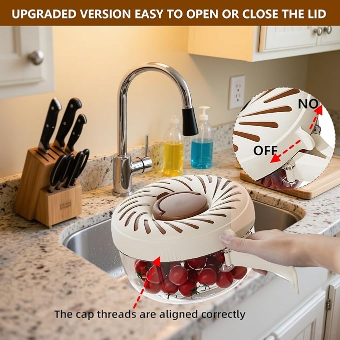 2025 New Upgrade Large Fruit Washing Bowl with Strainer(2.85QT),3 in 1 Multipurpose Drain Basket with Lid & Ice Box,Foldable Handle Fruit Strainer Perfect for Fridge Storage and Outdoor Picnics